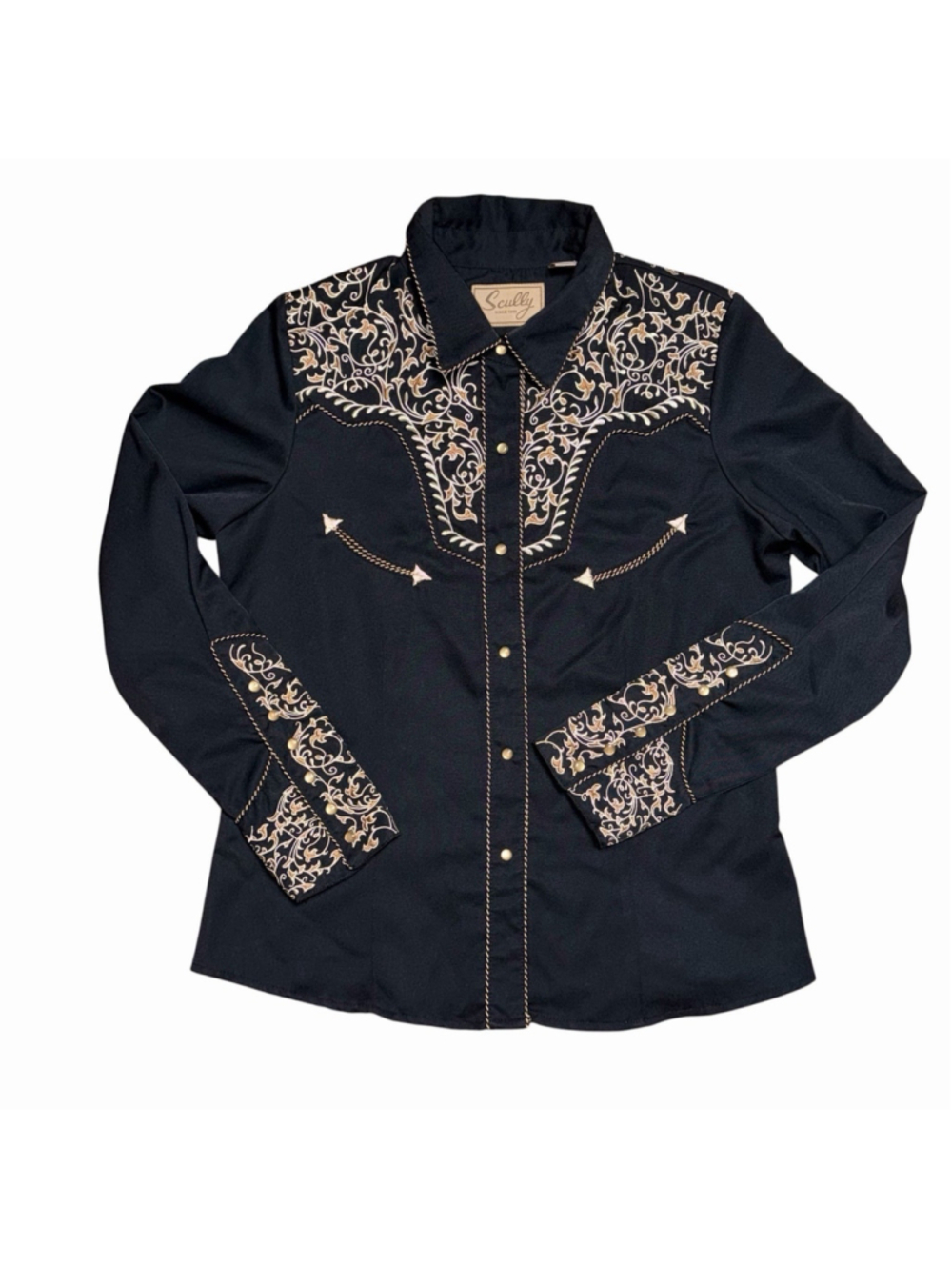 Scully Gunfighter S Womens Pearl Snap Western Shirt Gorgeous!! Mint!! Black Tan